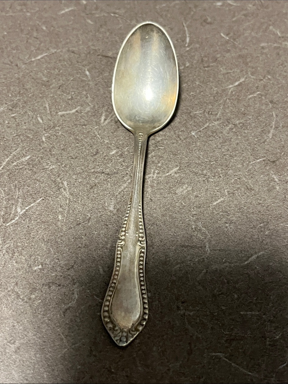 NF Silver Co 1877 Beaded  Dessert Spoon 4”